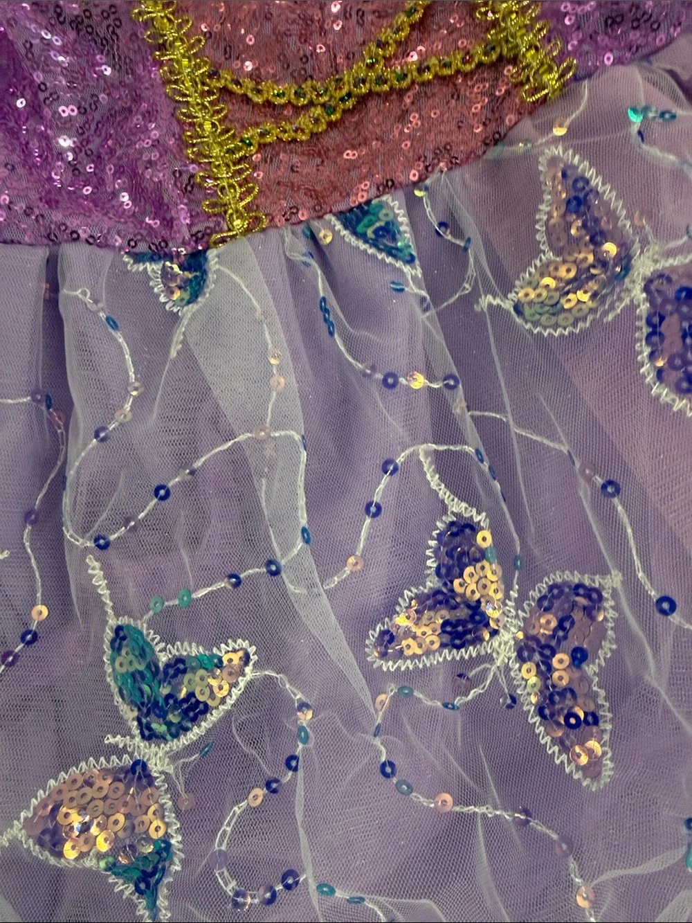Rapunzel - Purple Butterfly Sparkle Kids Costume Dress with Beaded Necklace